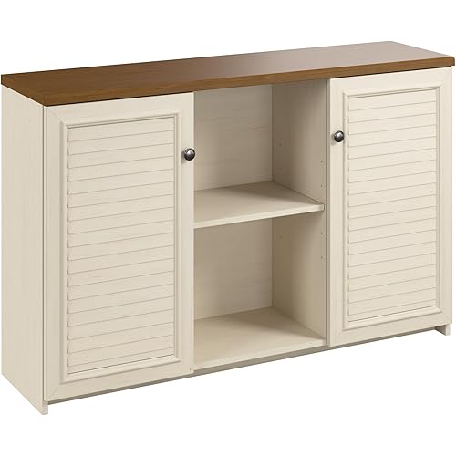 Bush Furniture Fairview Accent Cabinet with Doors | Storage for Home Office Workspace, Antique White and Tea Maple