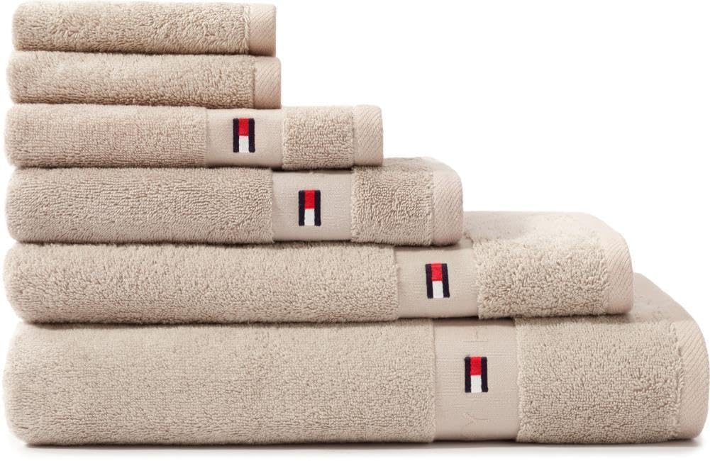 TOMMY HILFIGER Toalla LEGEND para invitados, 40 x 60 o toalla de 50 x 100 cm, 100% rizo de puro algodón (Sand, toalla de 50 x 100 cm)