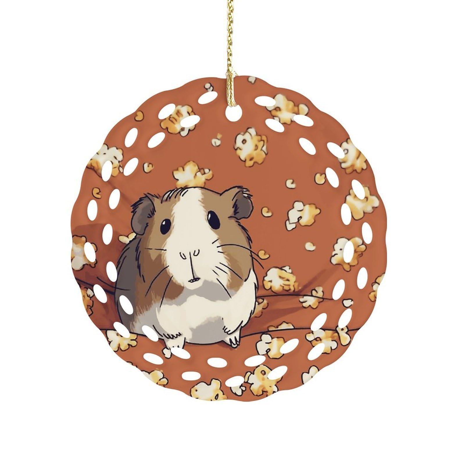 Guinea Pig and Popcorn Christmas Ornament Holiday Hanging Decoration Xmas Tree Keepsake Personalized Xmas Tree Ornament Round Ceramic Ornaments for Keepsake Gifts Ideas Home Decor