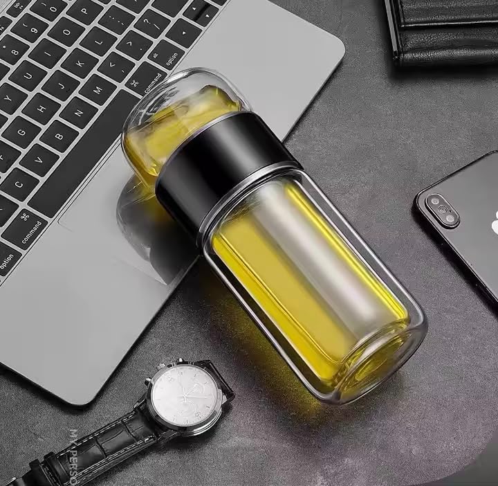 Image of 350ML Double-Layered Insulated Glass Tea Infuser Bottle | Tea & Water Separation Design for Loose Tea, Detox, & Fruit Water | Portable Glass Cup for Travel, Camping & Gifting
