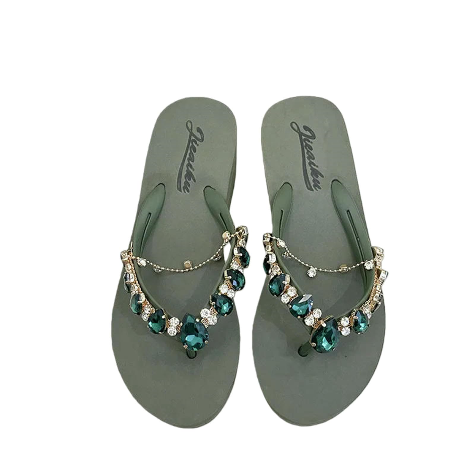 Gyios Flip Flops Men Women Slippers Fashion Summer Outwear Thick Sole Slope Heels Beach Vacation Slippers-green-37