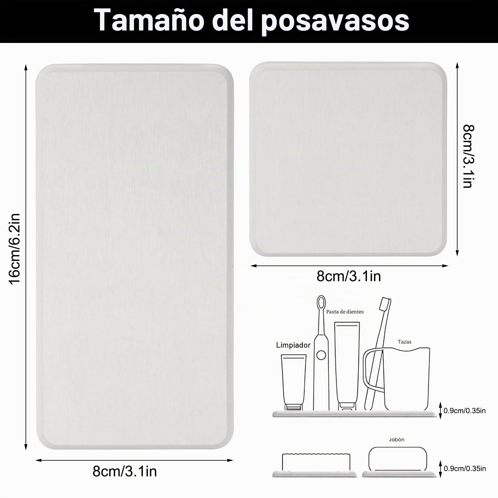 Posavasos Absorbentes De Diatomeas 4 Piezas, Bandejas De Piedra Absorbente De Agua, Secado Rápido Baño