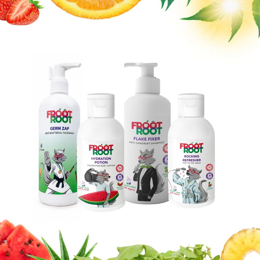 Travel Essentials Combo :Travel kit for tweens and active Kids 5+ .Germ Zap Facewash, Rocking Refresher Bodywash, Hydration Potion Lotion, Flake Fixer Shampoo, Perfect gift for kids /camping kit-image-22
