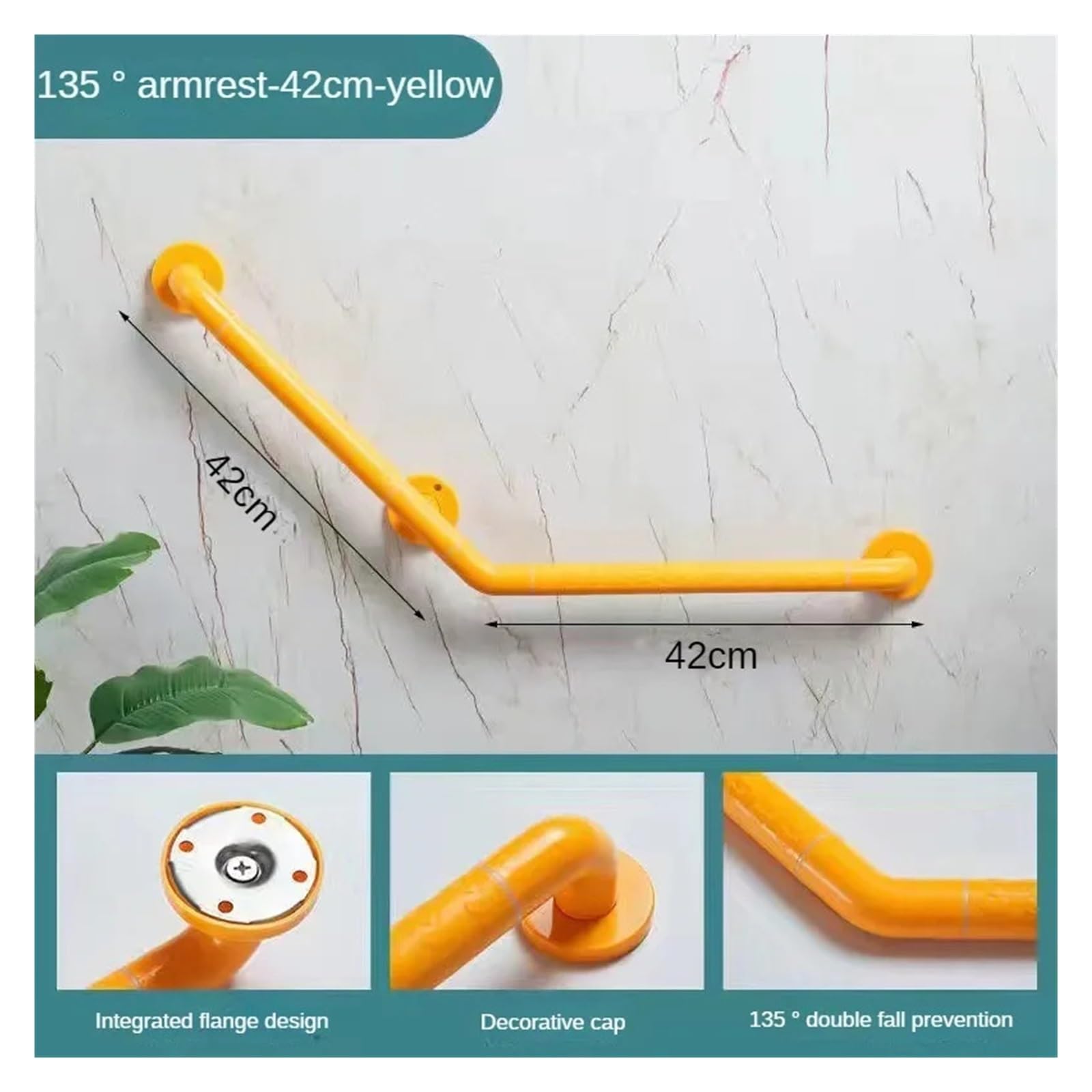 Asidero Wc Barra de apoyo for baño, accesorios seguridad, pasamanos 135 grados, barra antideslizante for inodoro, manija sin barreras acero inoxidable(Yellow 42cm)