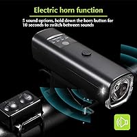 Vista 6 de Luces de bicicleta de 1200 lúmenes delanteras y traseras,Luz LED USB recargable para bicicleta,Faros de bicicleta con bocina eléctrica