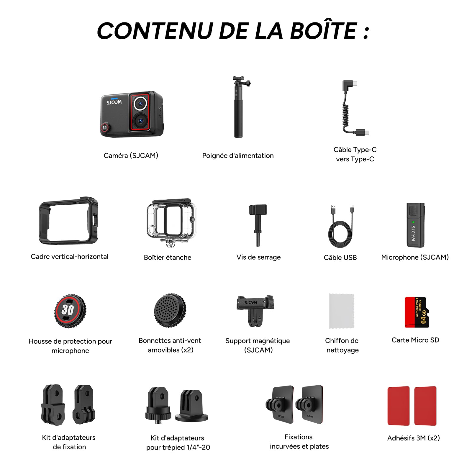 SJCAM SJ30 6K/5K Caméra Sport(64Go) avec Micro sans Fil,Action Cam Étanche