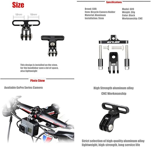 Miniatura 4 de GUB Soporte para cámara de bicicleta, soporte de cámara frontal de aluminio para GoPro Garmin, Xiaomi SJCAM (Negro09)