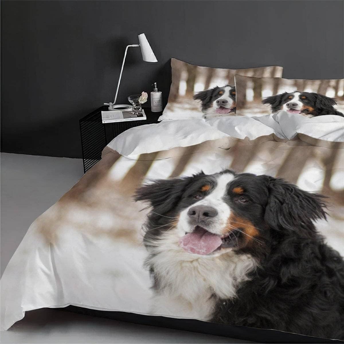 Border Collie Super King zestaw pościeli 260 x 220 cm, szara mikrofibra, hipoalergiczna poszewka na kołdrę z zamkiem błyskawicznym i 2 poszewkami na poduszki dla nastolatków i dorosłych, h-1774