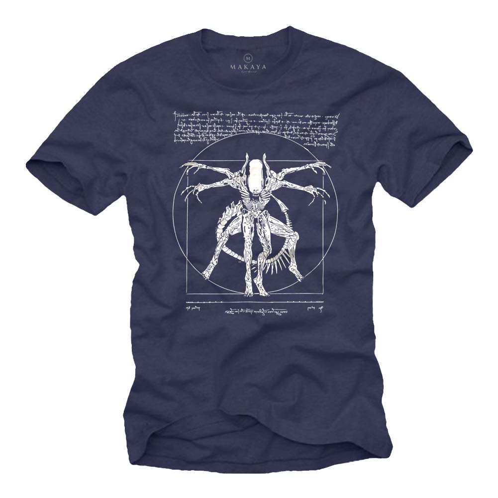 Makaya Men's Blue Cool Stuff For Teenagers - Da Vinci Alien T-Shirt - Gamer Gifts For Xl