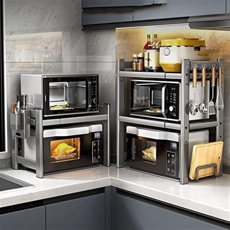 Support de four à micro-ondes à 2 niveaux extensible, étagère de rangement pour cuisine - 3