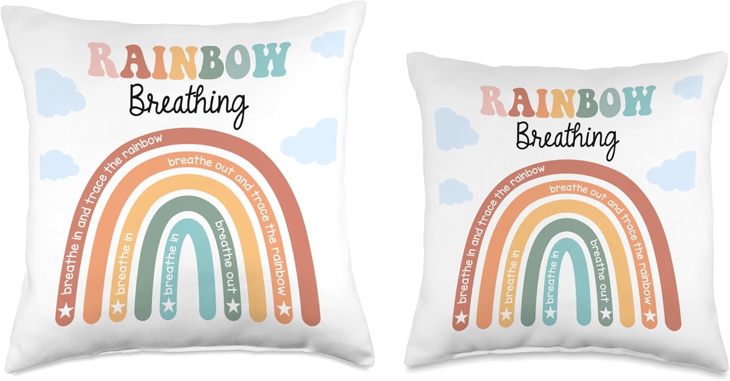 Rainbow Breathing Calming Corner Pillow, Classroom Calm Down Throw Pillow