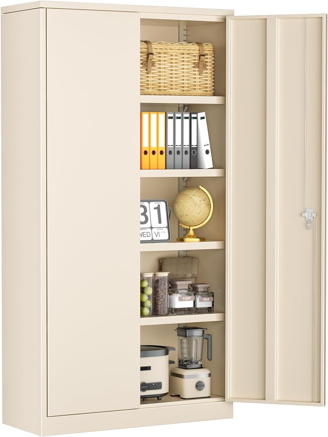 SUNCROWN Metal Storage Cabinets with Lock, 72" Locking Garage Cabinet with 2 Door and 4 Adjustable Shelves, Locking Tool Cabinets for Office,Home,Garage,Gym,School (Warm Grey)