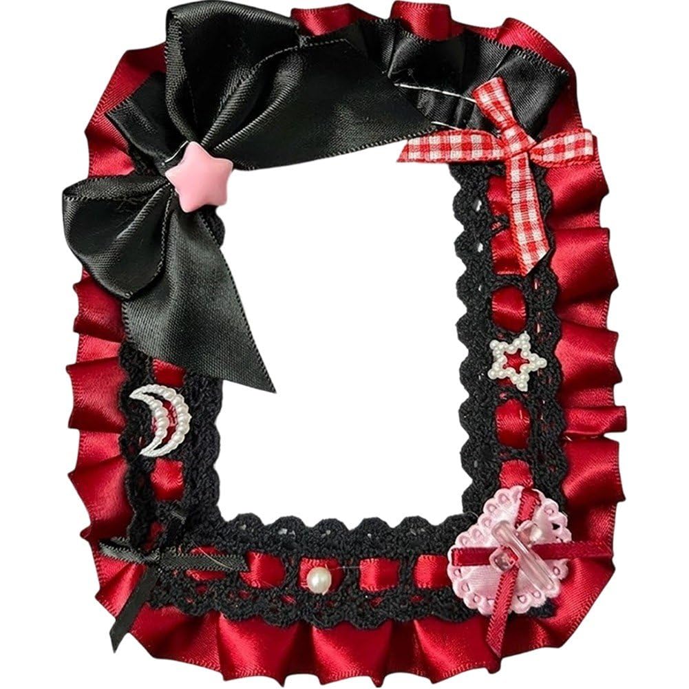 Fituenly Girls Red Lace Photocard Holder,Bows Bus Card Protector Lovely Photo Sleeve Sweet Credit For Woman Bows
