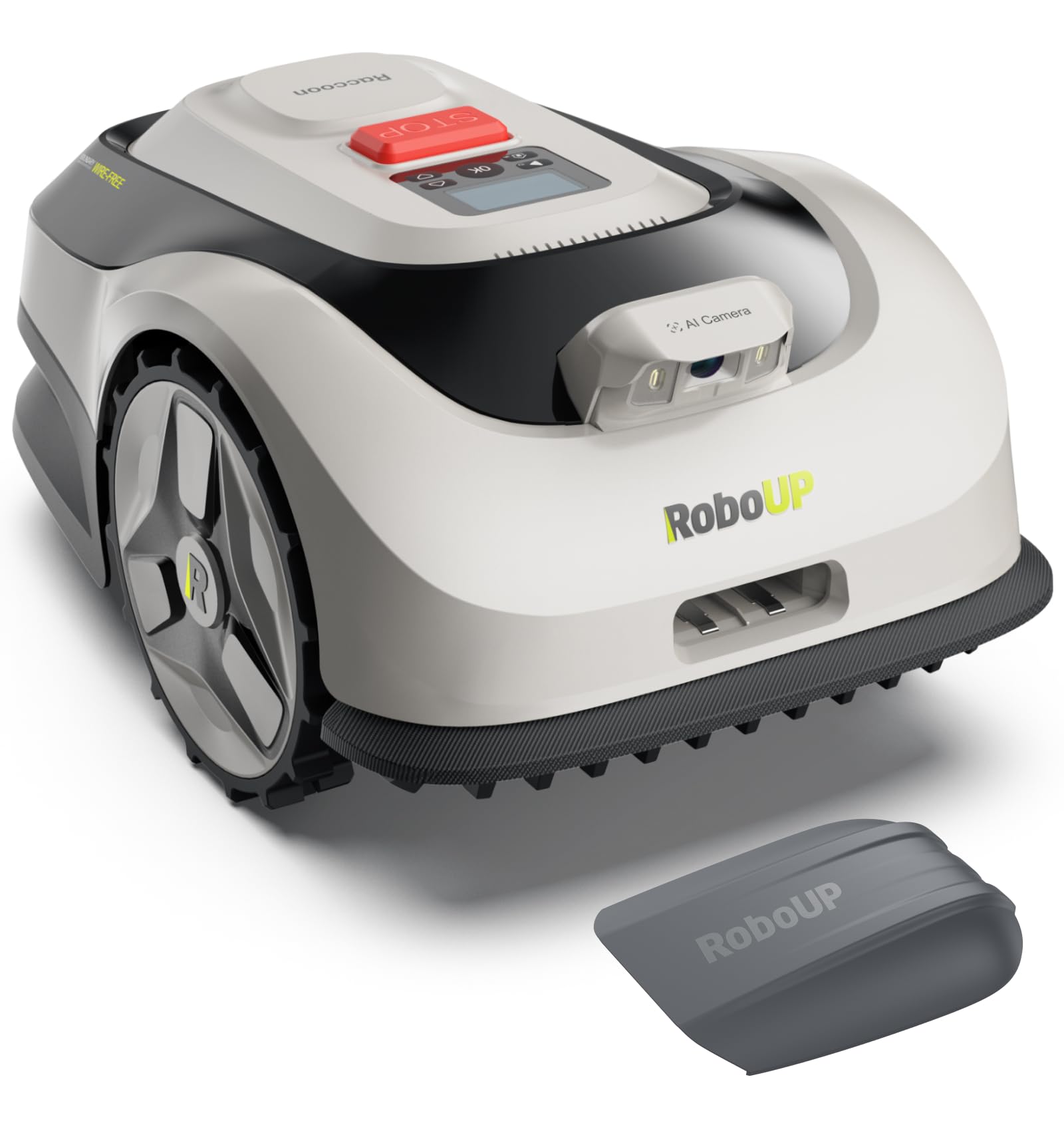 Raccoon 2 SE Mähroboter mit Garage, Max. 600qm, 3-8 Schnitthöhe, Ride-On Kanntenschnitt bis 3 Mähzonen, Kabellos, Ohne RTK