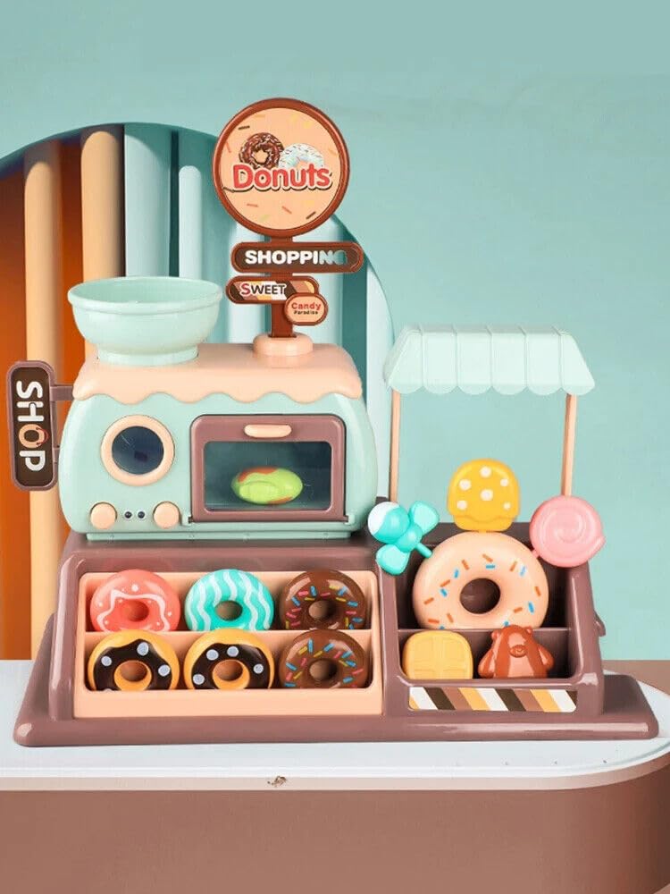 Children's Toys Pretend Role Play Donut Shop - Kids Shop Kitchen Toy with Donut Maker Machine, Fake Donuts, Candy and Oven for Boys and Girls Age 3 plus