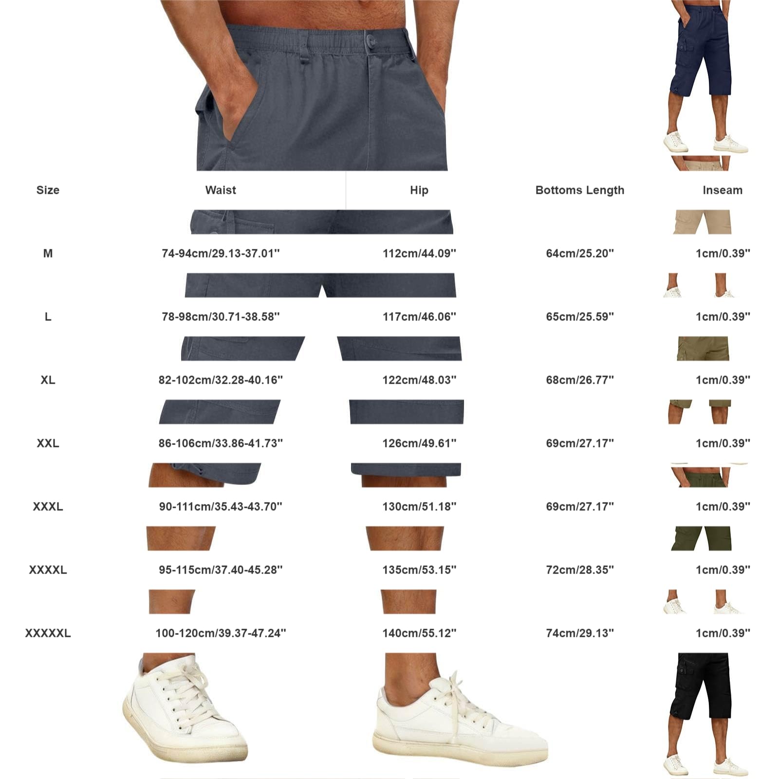 Pantaloni cargo da uomo vintage estivi: pantaloni a tre quarti oversize | Traspiranti
