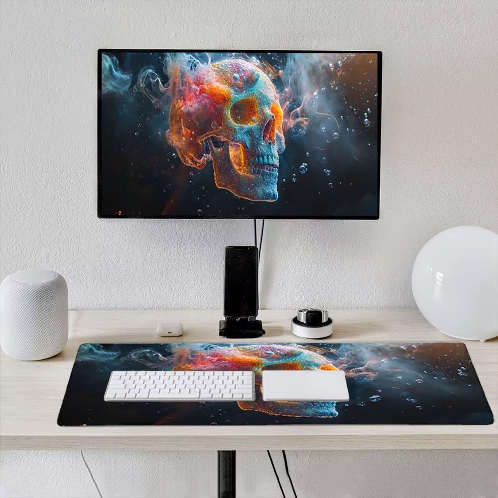 Duża podkładka pod mysz do gier XXL 1200 x 600 x 3 mm ze zszytymi krawędziami, trwała antypoślizgowa podstawa z naturalnej gumy, zmywalna podkładka na klawiaturę, gry, dom biuro, abstrakcyjny szkielet