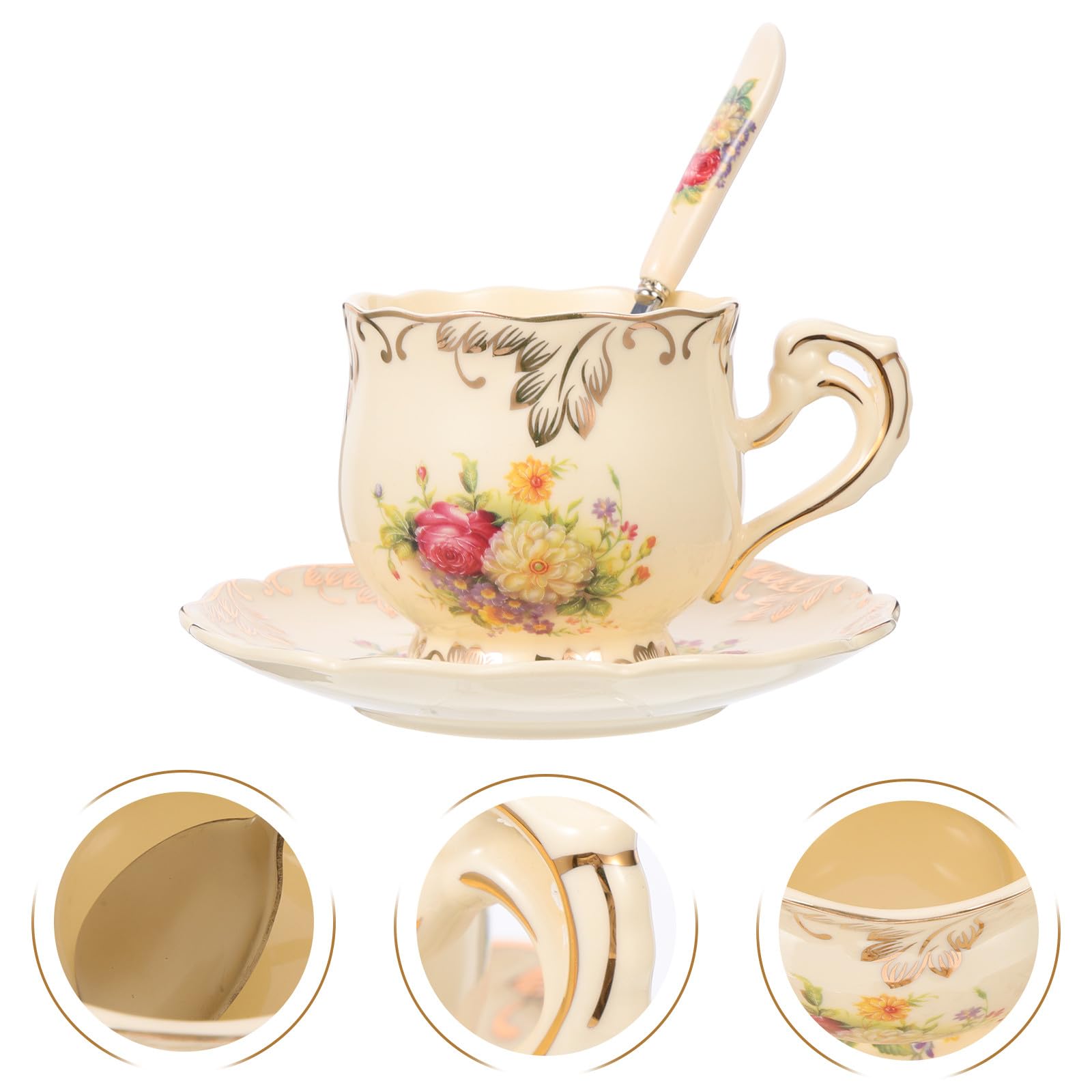 Kaffeetasse Satz aus Keramik mit Untertasse und Löffel, 250ml Retro
