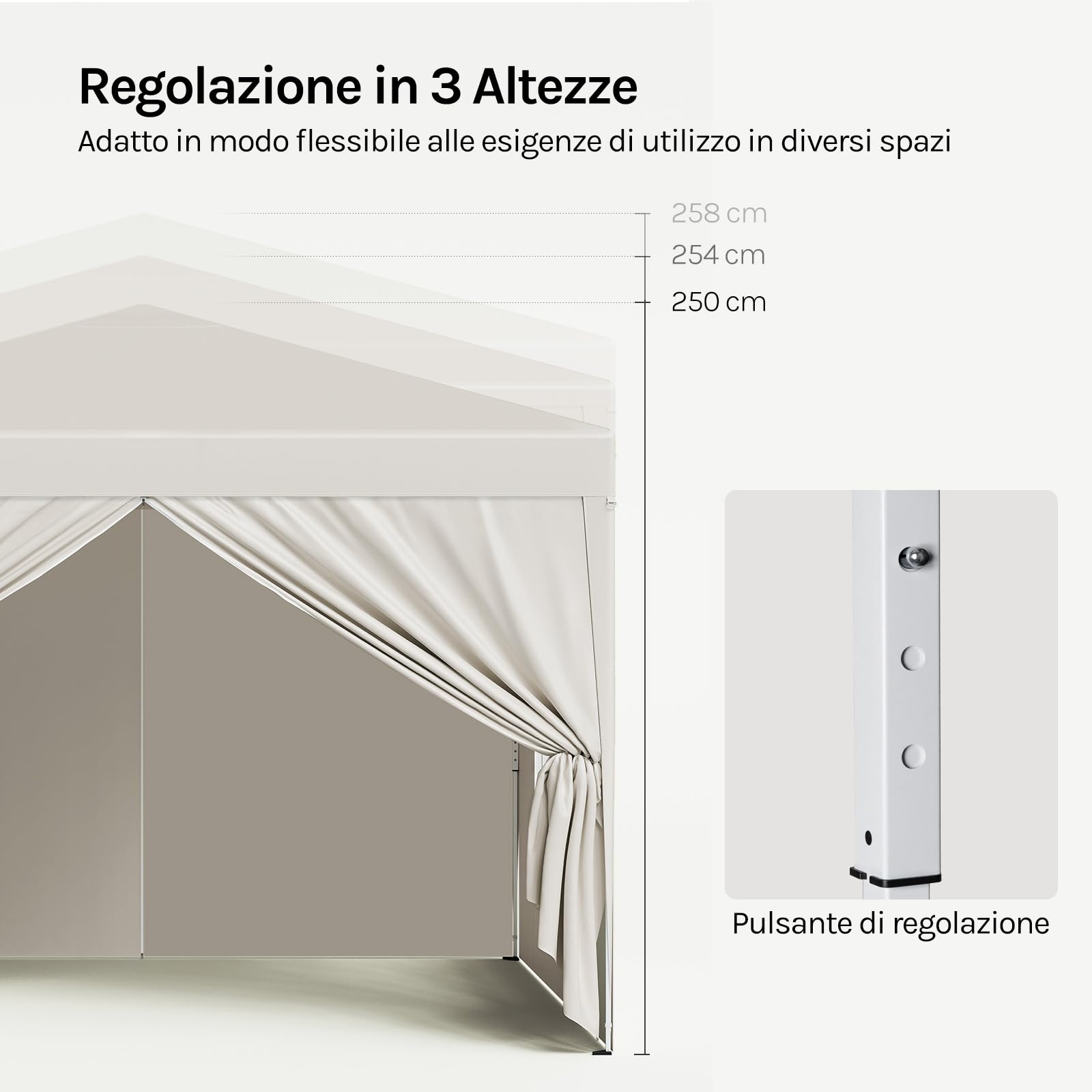 WOLTU Gazebo da Giardino Richiudibile 3x3m Gazebo da Esterno Ferro Regolabile in Altezza Tendone Pieghevole con Telo Impermeabile, Protezione Solare, Facile Montare Beige
