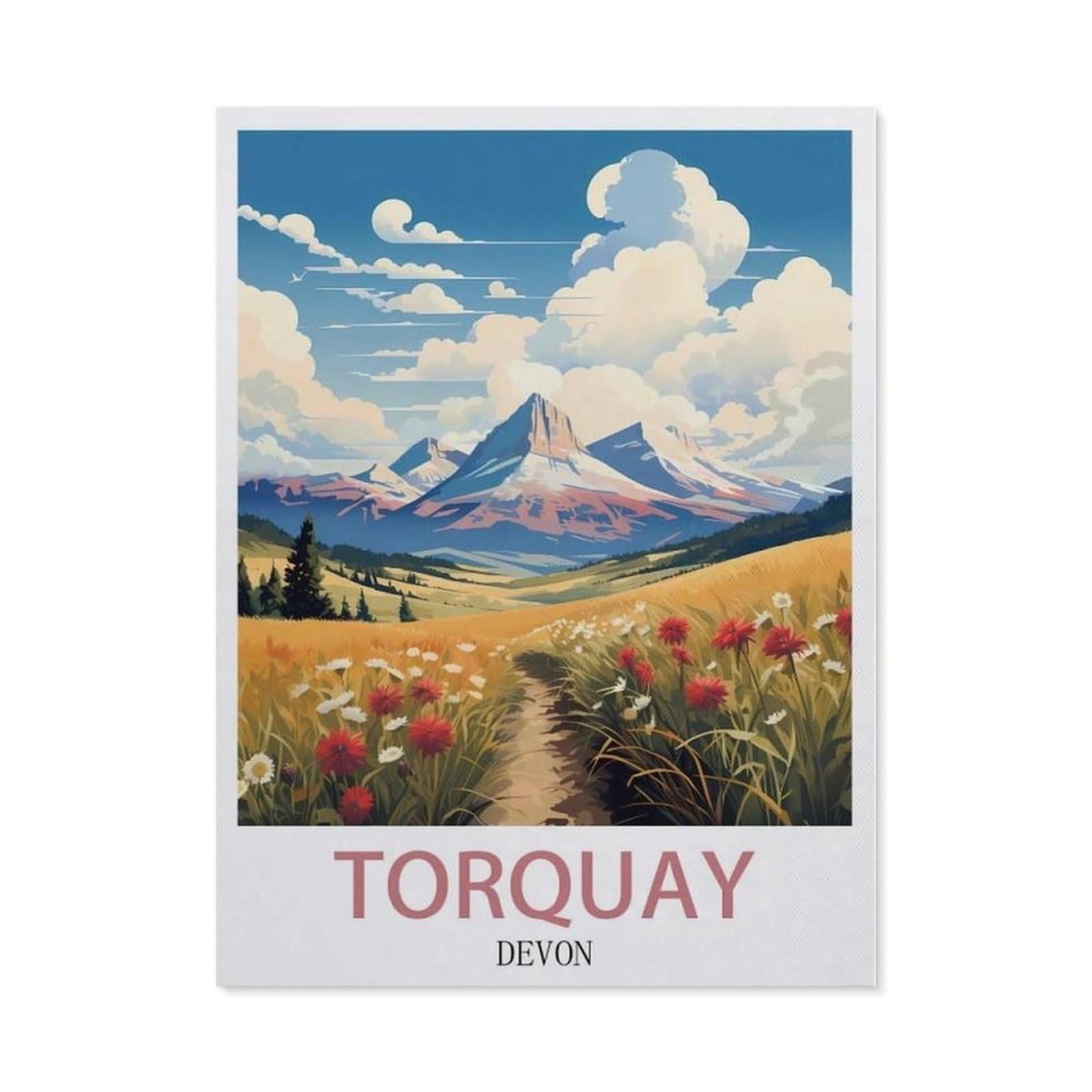 Beayodkp （50 X 60 Cm/19.68 X 23.62 Inches） 5D Diamond Painting，Torquay Devon Vintage Travel Posters，Diamond Embroidery Cross Stitch-Ce39