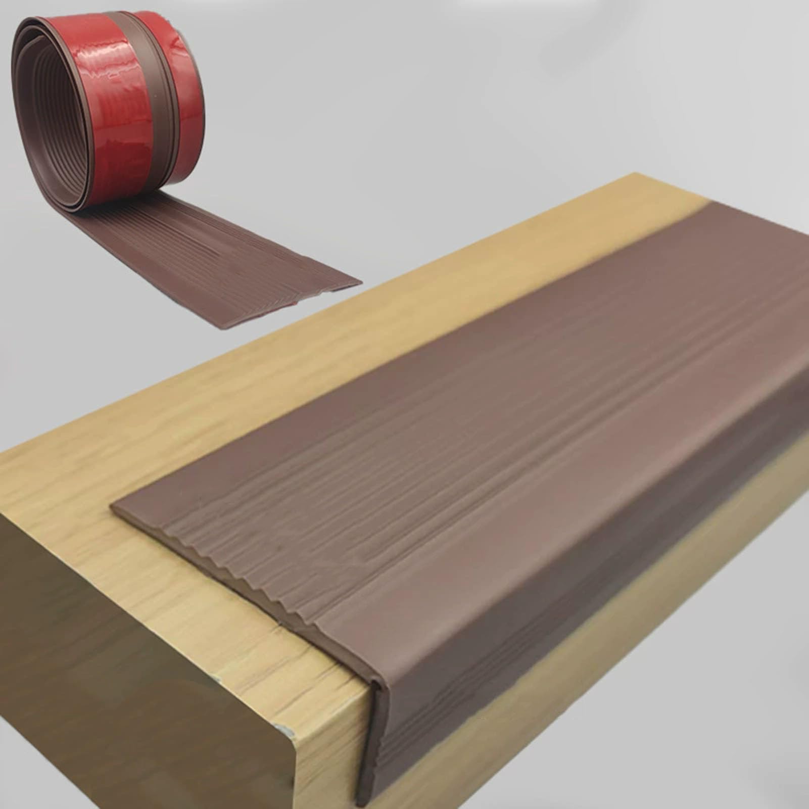 FOELANNE Self Adhesive Rubber Angle Edging, Self-Adhesive Non-Slip Stair Edge Nosing Trim or, PVC, Multicolor, 1-30M(Brown,1M)