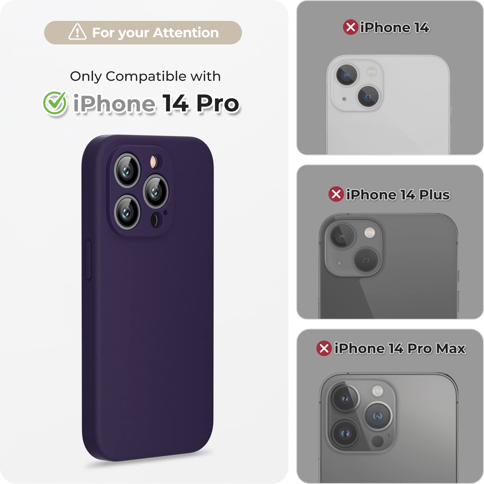 GOODVISH 3 in 1 Cover per iPhone 14 Pro Silicone 6,1" (2022), con 2 Pezzi di Pellicola Protettiva, iPhone 14 Pro Custodia per Cellulare Antiurto Resistente Protezione Fotocamera, Viola Scuro