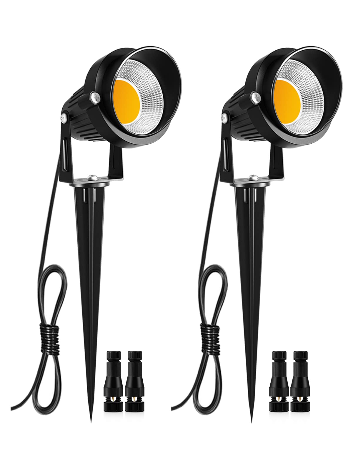 ZUCKEO5W Low Voltage Landscape Lights LED Landscape Lighting with Connector Outdoor Spotlights 12V 24V Waterproof Warm White Light for Garden Pathway Wall Tree Floor (2Pack with Connectors)