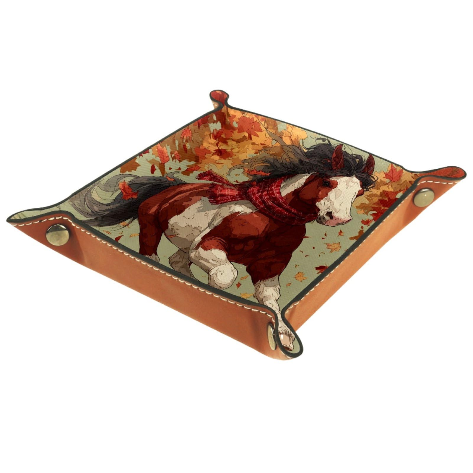 VAPOKF Maple Leaf Horse Portable Dice Rolling Tray, Microfiber Leather Dice Holder Game Box for D&D, RPG, Table Games or Desktop Phone Key Storage, 20.5 × 20.5 cm