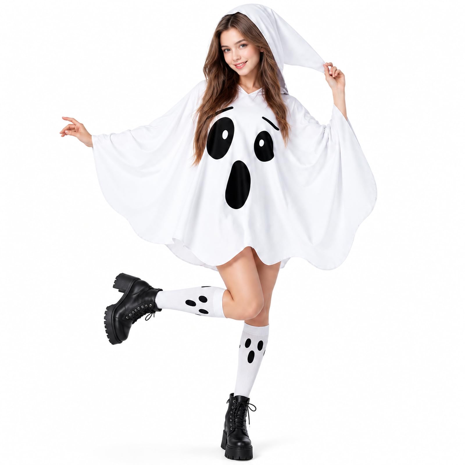 Saserner Disfraz Fantasma Mujer — Capa de Fantasma Blanca con Capucha