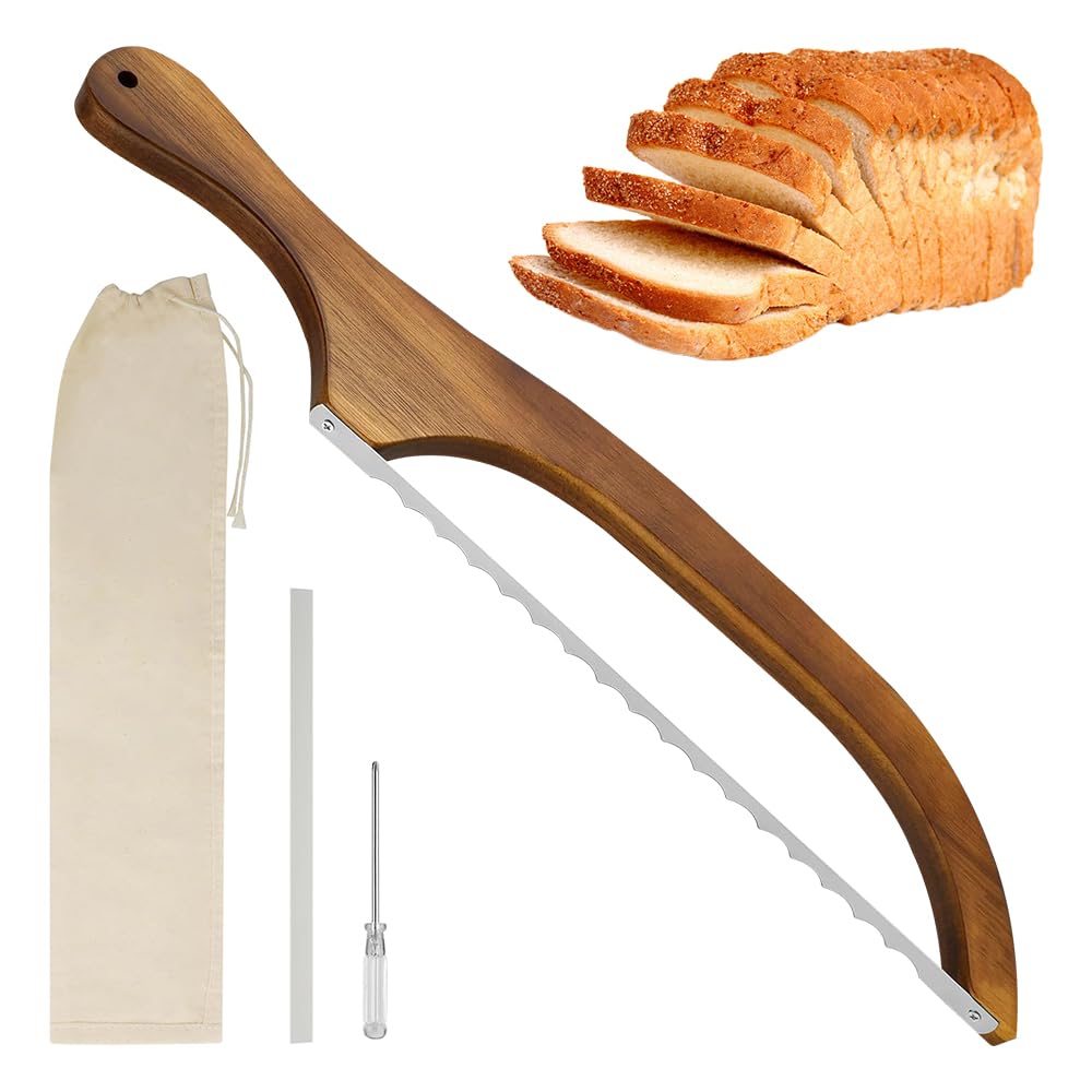 LUFEIS Serrated Bread Knife, 40cm Stainless Steel Bread Saw Cutter, Ideal for Homemade Loaves, Bread Cutter with Elegant Acacia Handle, Perfect for Slicing Sourdough Bagels Baguettes Cakes Fruit