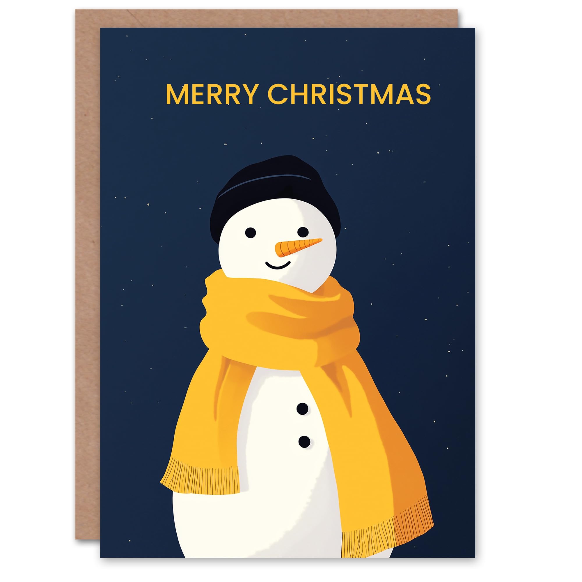 Artery8 Happy Snowman With Yellow Winter Scarf And Hat Blank For Him Or Her Art Christmas Card