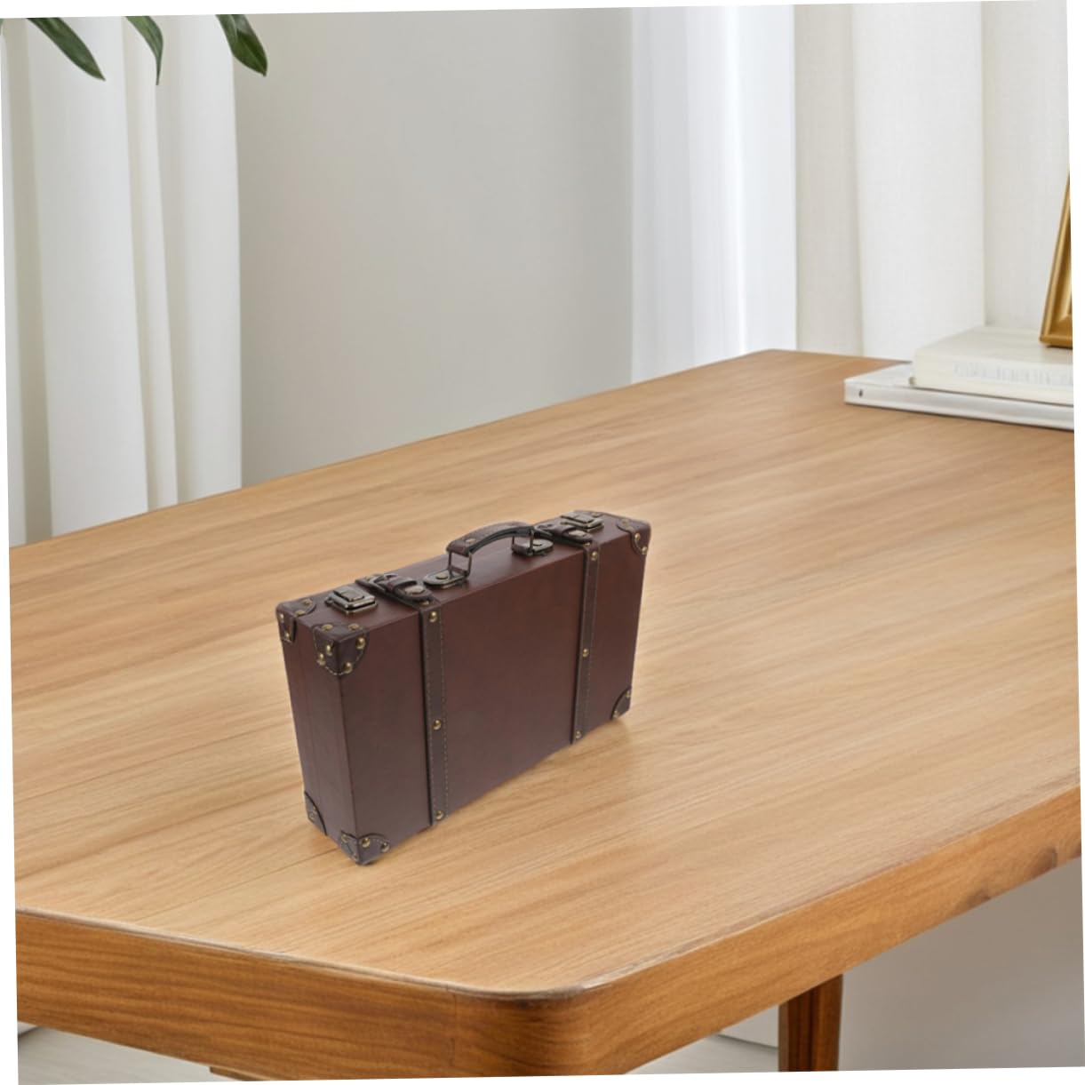 ABOOFAN Valigia Retrò in Pu e Legno 1 Pz, Raffinato Baule Vintage | Ampia Capienza, Lavorazione Accurata, per Viaggi e Trasferte di Lavoro