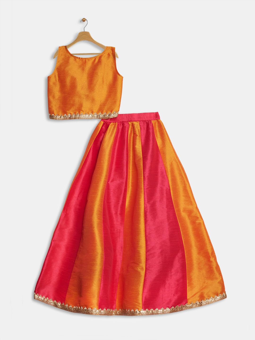 studio rasa Girls Dupion Kalidaar Embellished Lehenga Set for Festive Wedding Party(GLC62501/7-8_Orange_7-8 Y) 2