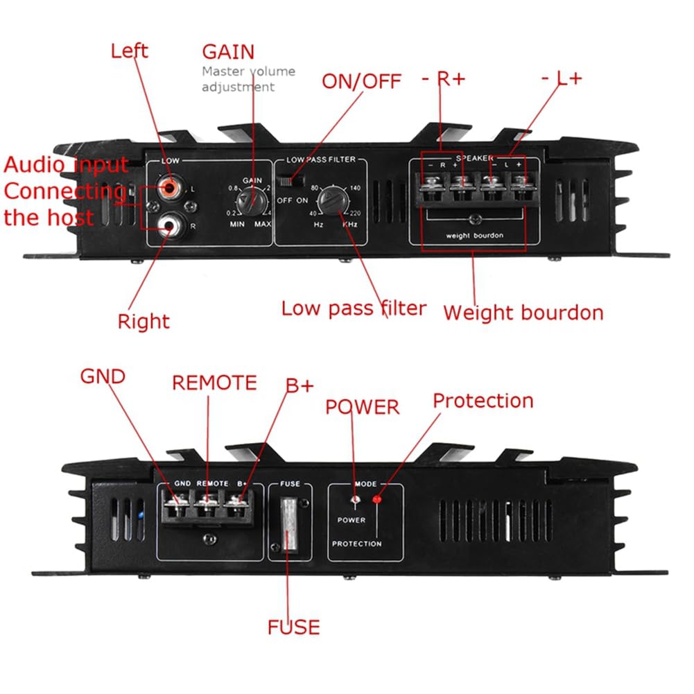 Jandra Amplificateur de Audio Stéréo de Voiture C-236 3800W 2 Canaux pour Caisson de Basses de Voiture