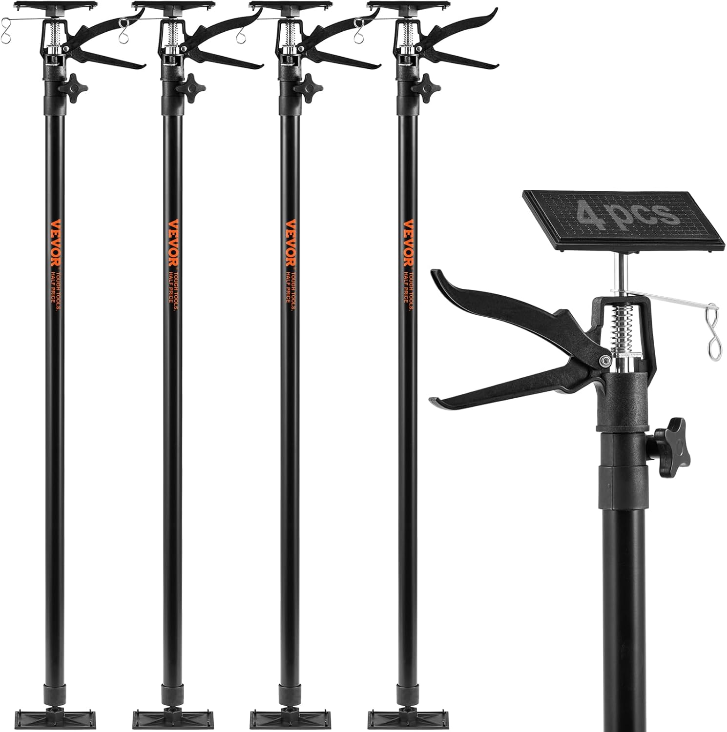 VEVOR Adjustable Support Pole, 4 Pcs 66 lbs Capacity 3rd Hand Support System, 45.2 in - 114.17 in Telescoping Support Pole, with Storage Bag, for Cabinet Jacks, Cargo Bars, Drywalls, Tire Jack