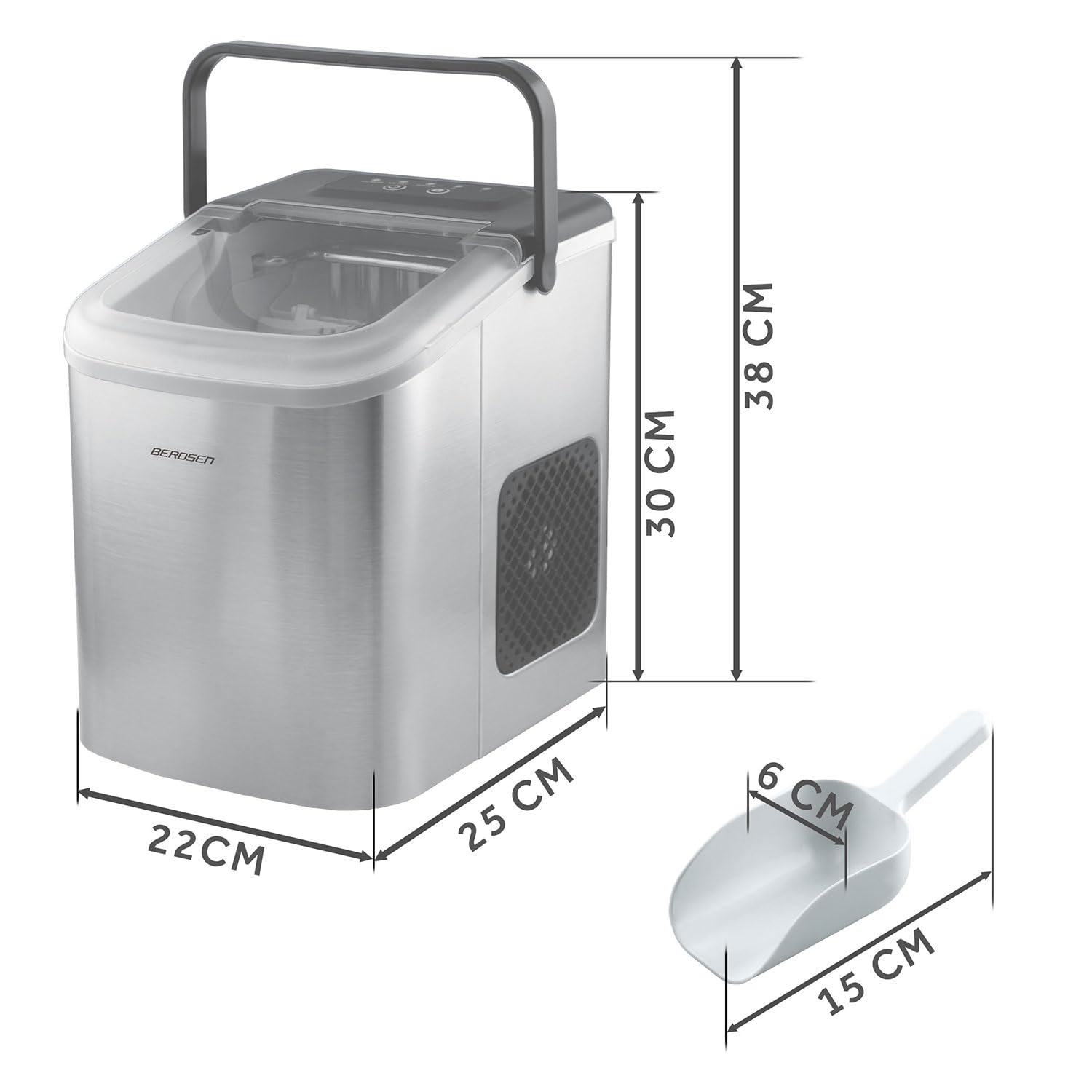Berdsen Máquina de cubitos de hielo 12 kg/24 h – 9 cubitos de hielo en 6 – 8 minutos – Máquina para cubitos de hielo con 2 tamaños S y L – Compacta para cócteles, bebidas y bebidas – autolimpiante