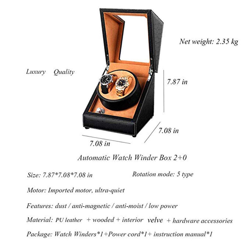 Automatischer Uhrenbeweger Box für Damen und Herren, elegante 2 Uhren, Drehaufbewahrung mit japanischem Stummschaltmotor, PU-Lederwickelgehäuse, Displaybox, Uhren-Display-Aufbewahrung
