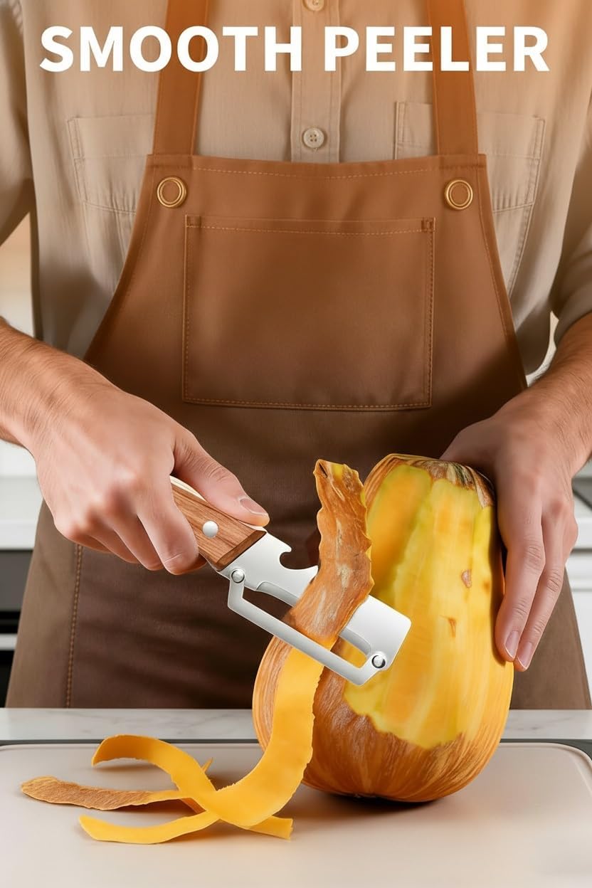 Zero Snag Wooden Peeler, Zero Flex Peeler Vegetable, Multi-functional Vegetable Peelers for Kitchen, With Wooden Handle,Bottle Opener Kitchen Tool for Fruit Veggie Carrot Potato Pumpkin(5pcs)