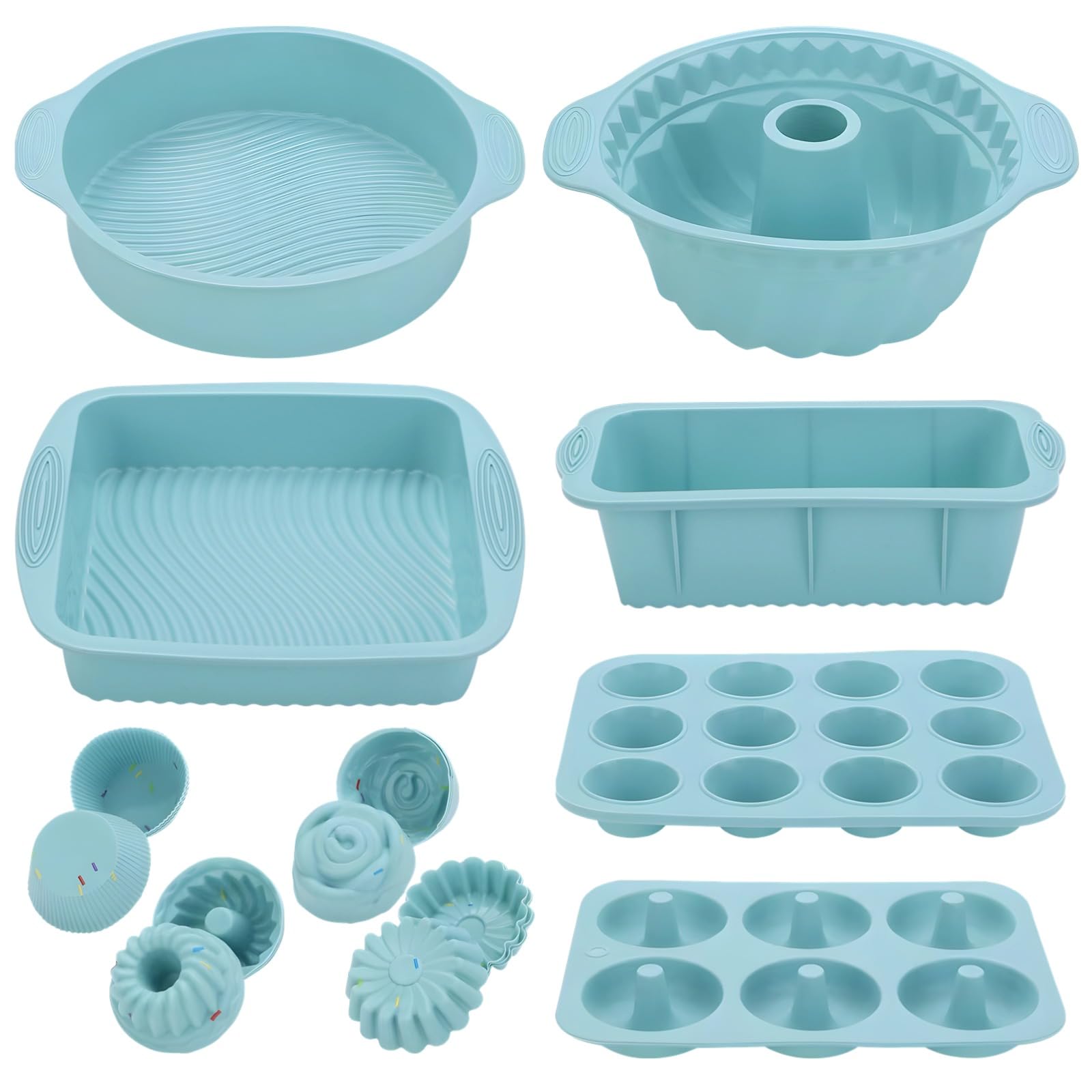 30-teiliges Silikon-Backgeschirr-Set, antihaftbeschichtete Backformen mit Muffin-/Cupcake-Form, Kastenkuchenform, rundem, quadratischem Tablett, einfaches Lösen, spülmaschinenfest