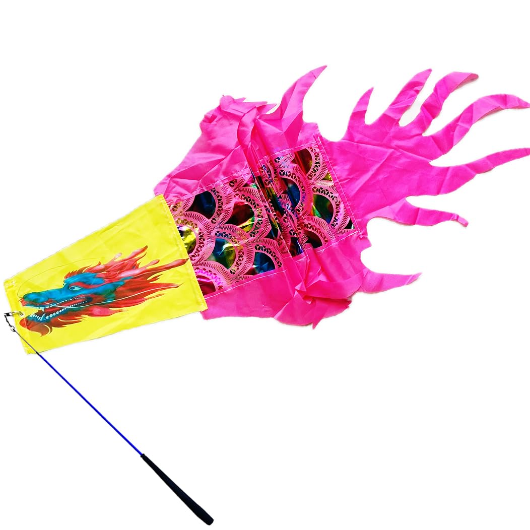 Holographic Dragon Dance Ribbon Streamer, Rainbow Winged Vibrant Dragon Dance Ribbon Poi with Fiberglass Wand for Outdoor Fitness Party Stage