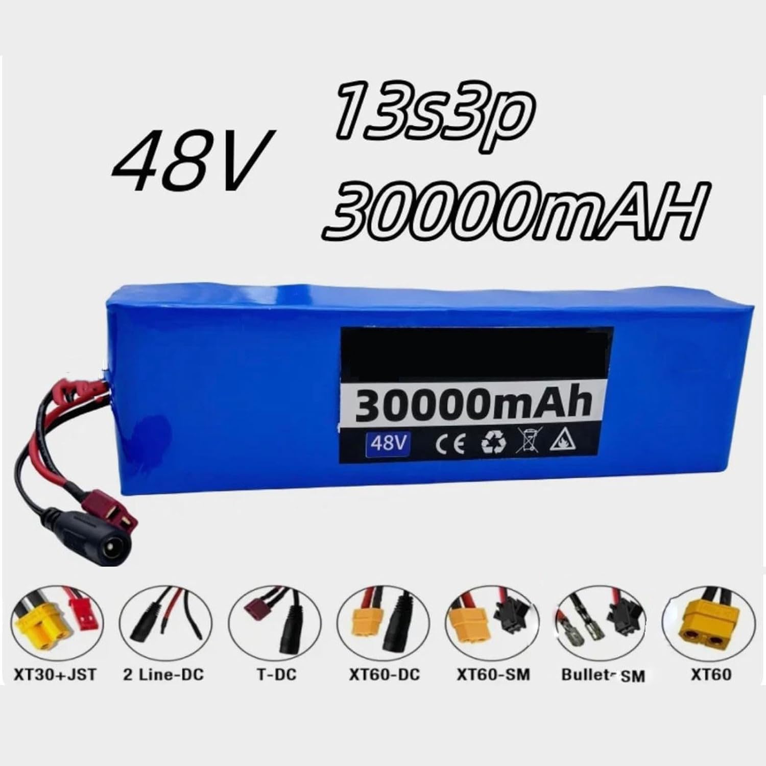 Batterie De Vélo Électrique 48 V 30Ah 13S3P Batterie Rechargeable Haute Puissance Batteries avec Chargeur Et BMS pour Moteurs 200W~800W Batterie Ebike Scooter Électrique