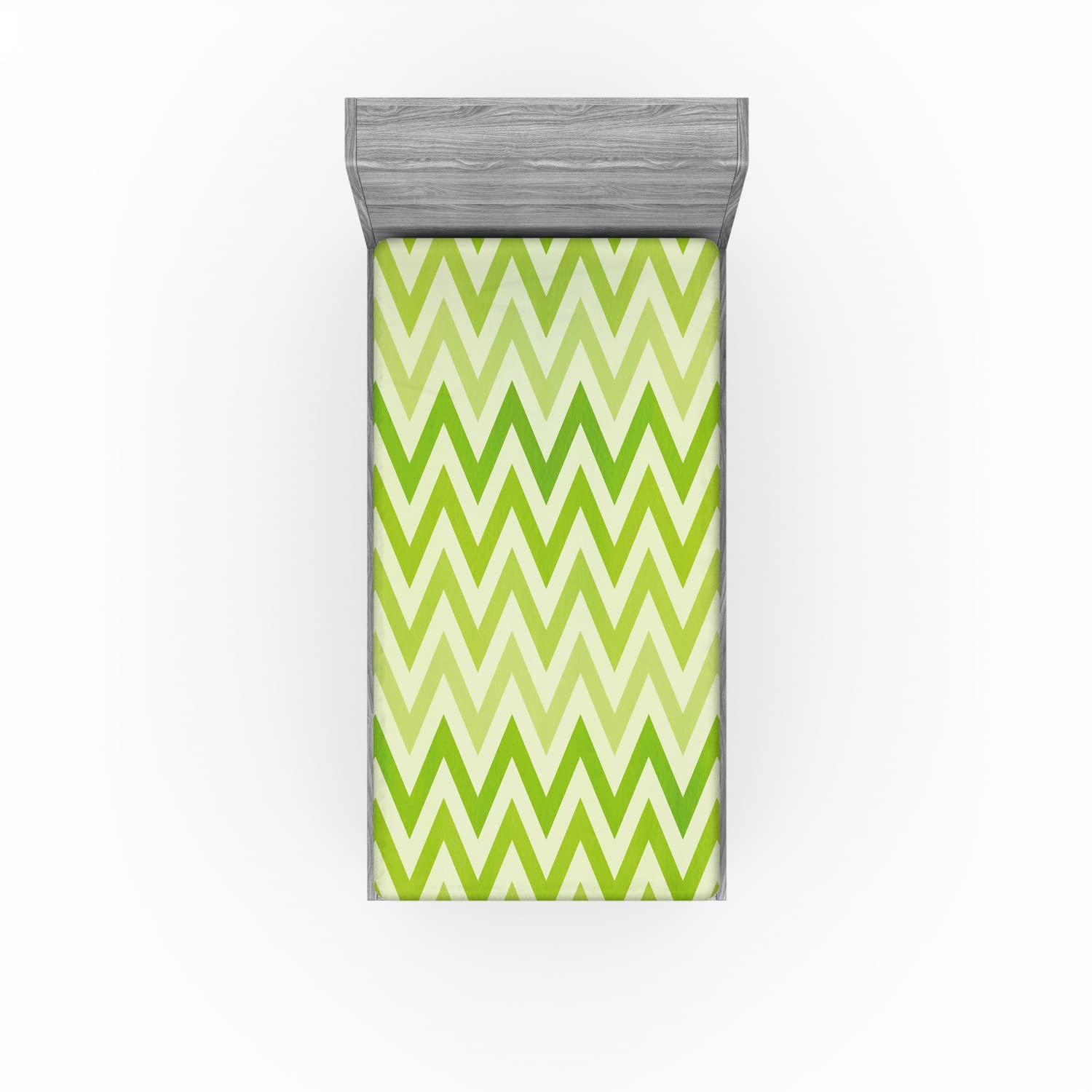 Ambesonne Lime Green 2 Pack Fitted Sheet, Traditional Chevron, Bed Cover All-Round Elastic Deep Pockets 2 Pieces, Package Contains 2 Twin XL Size Fitted Sheets, Pastel Green