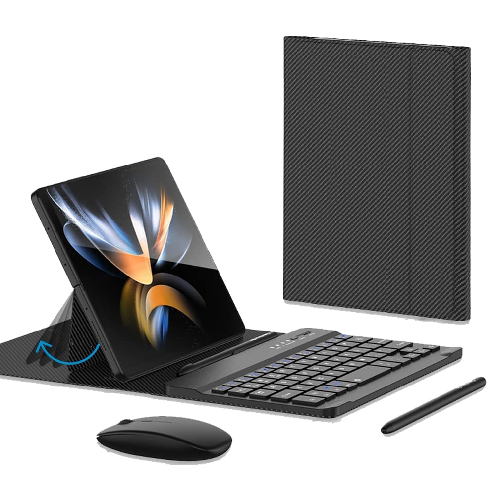 Cover for Samsung Galaxy Z Fold 5/Fold 4 Keyboard Case, with with Bluetooth Mouse, Capacitive Pen and Bluetooth Keyboard for Samsung Z Fold 4/Fold 3/Fold 2 (Carbon Fiber Black)
