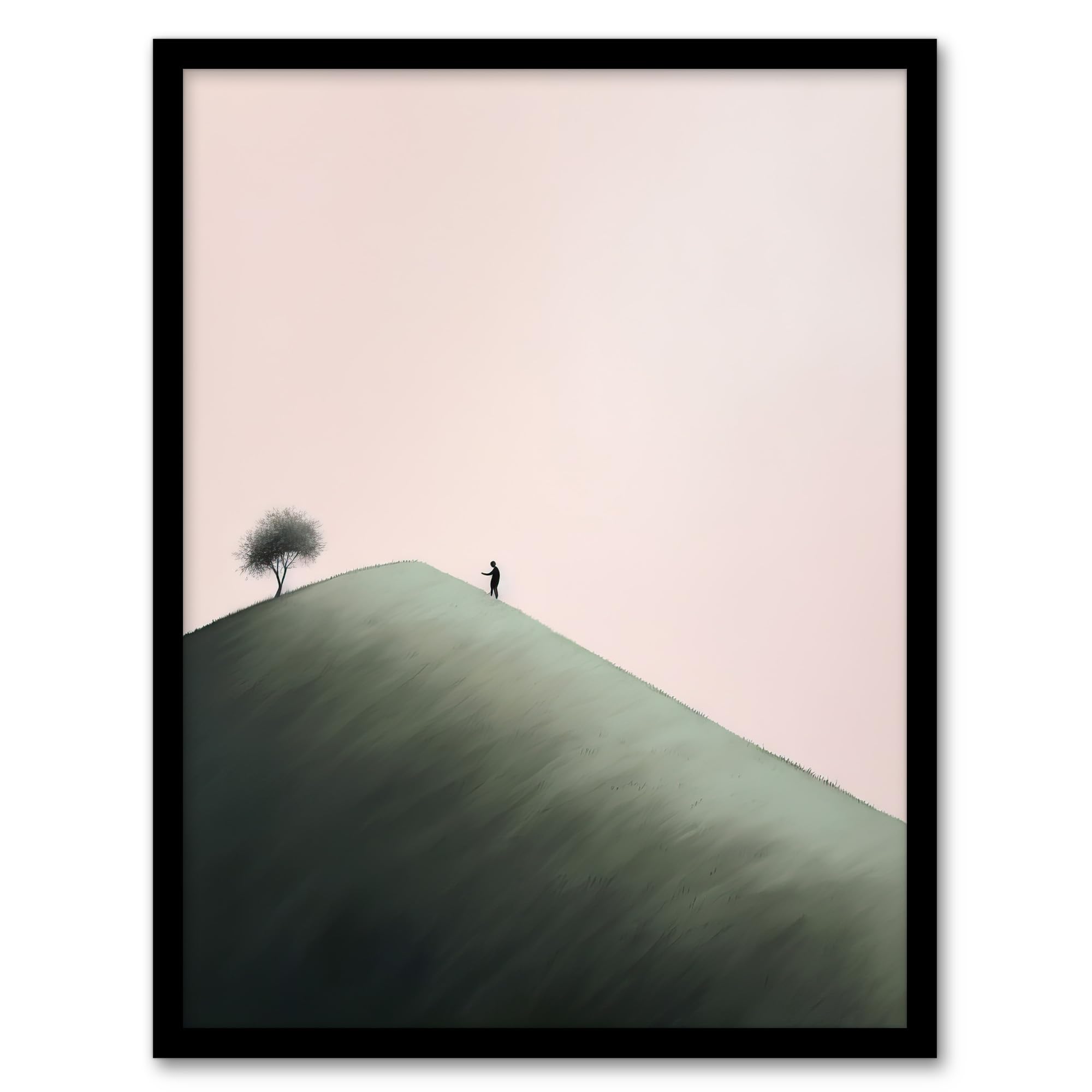 Artery8 The Mountain Climb By Amy Denver Minimalist Soft Pastel Pink and Green Minimalism Simple Modern Artwork Artwork Framed Wall Art Print 18X24 Inch