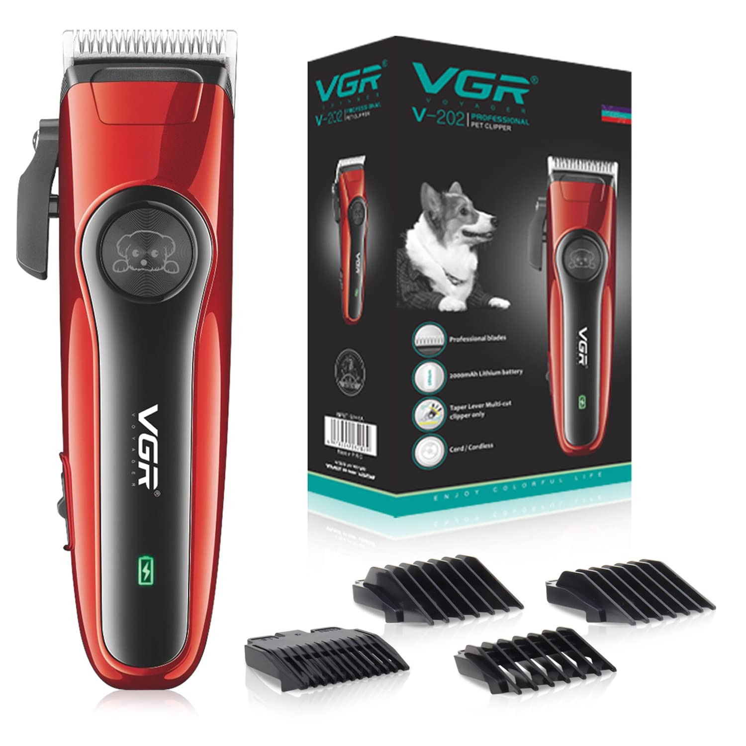 VGR V-202 Professional Corded & Cordless Pet Clipper - professional blades | Runtime: 150 minutes (Red/Black) (B09Y8XC8R9) Amazon Price History, Amazon Price Tracker