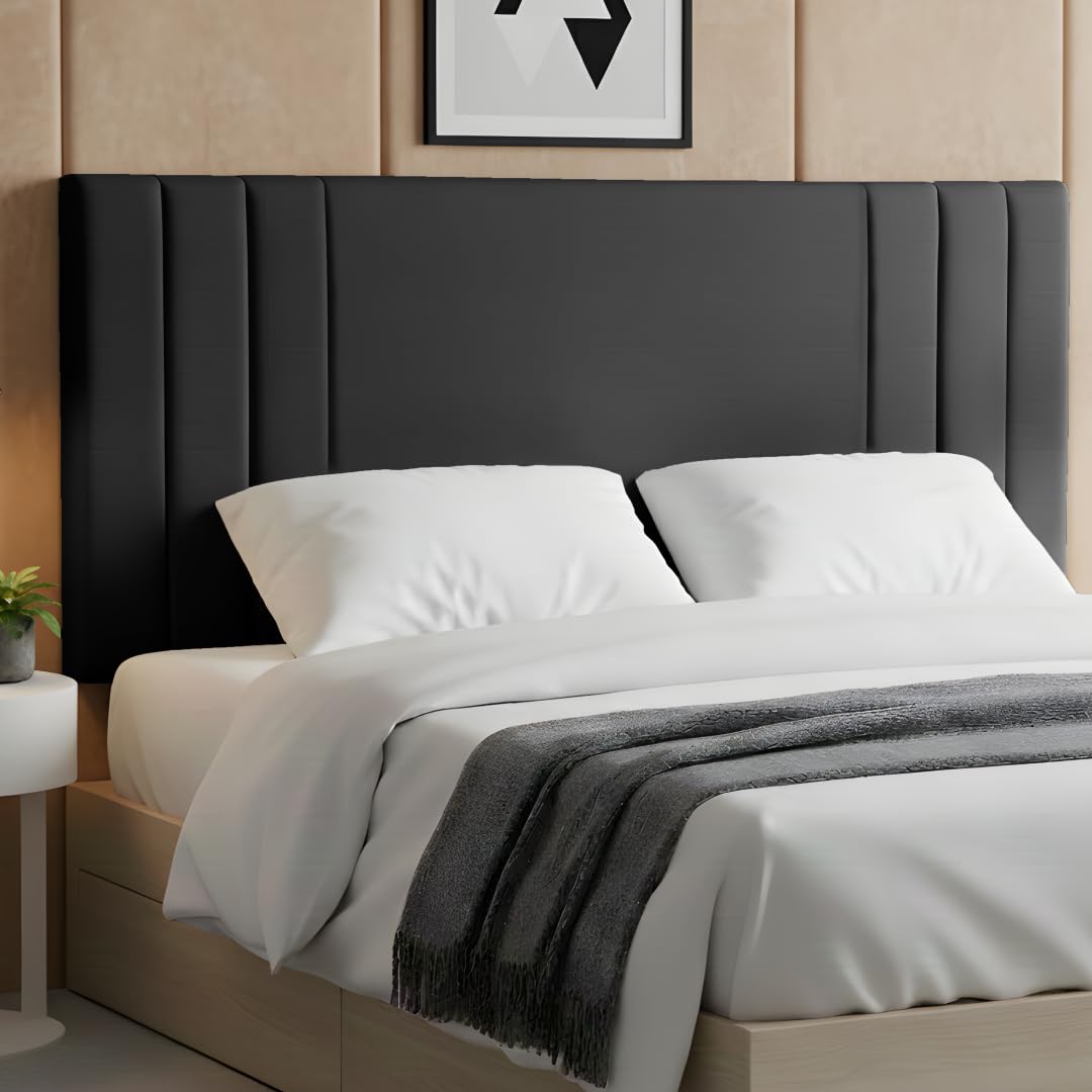 BEDELUNA Headboards for Bed – 24” Rio Plush Fabric Headboard - Elegant Divan Bed Thick Padding Bed Headboards, Luxury Bedroom & Hotel Furniture (Black Plush, 2FT6 Small Single)