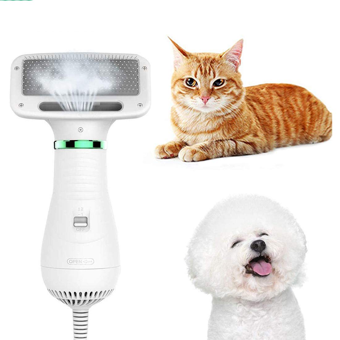 Pet Dog Hair Dryer Comb 2 in 1 Pet Cat Grooming Comb Portable Blower Low Noise with Slicker Brush for Large Medium Small Dog Cat