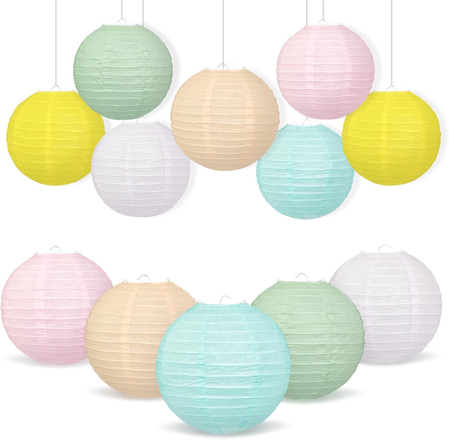 Pastel Paper Lanterns 12 Pcs - 10" Round Hanging Paper Lanterns for Pastel Classroom Decor, Office Party, Spring Wedding, Baby Shower, Birthday, Bridal Shower & Easter Hanging Decor