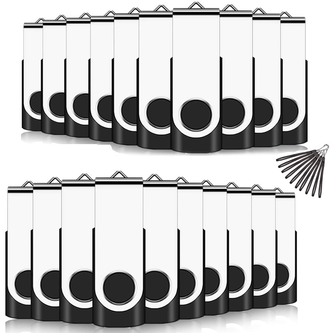EASTBULL Lot de 20 clés USB 2.0 avec Cordon de Serrage Noir 2 Go