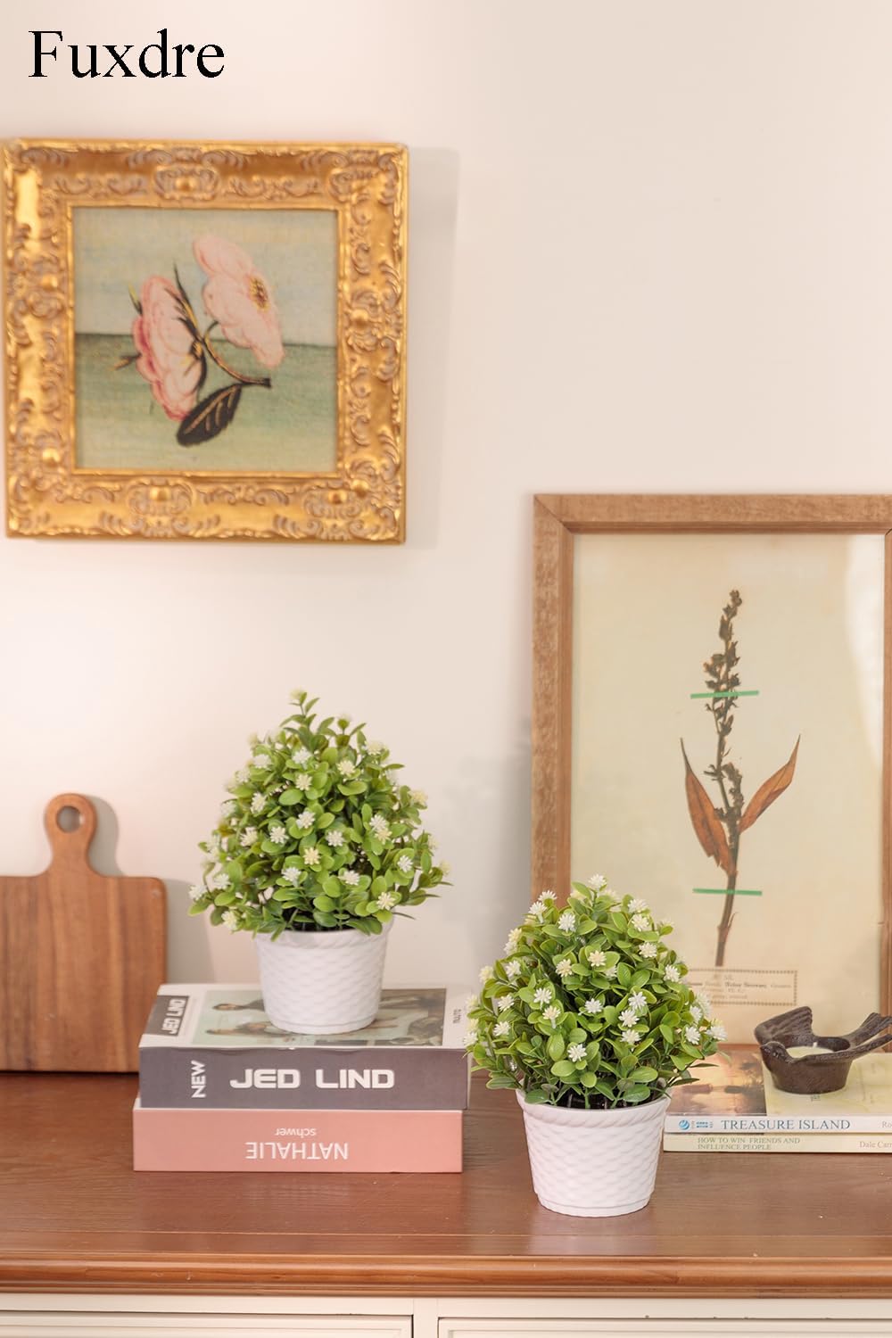 2 Pack Small Desk Plants, Artificial Bathroom Plants Decor with Flower in Vintage Plastic Pots, Faux Plants Indoor for Shelf Decor in Home Office, and Spring Decor (Ivory)
